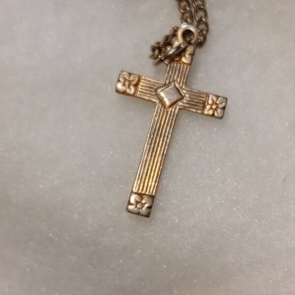 Silver Plated Gold Color Cross Necklace - Picture 2 of 5